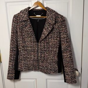 WHBM- Black Gray White Pink Red Boucle Tweed Jacket/ Blazer, size 12